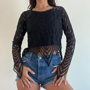 Black  lace long sleeve top
